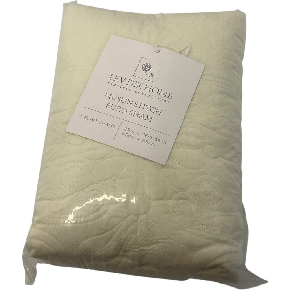 Levtex Muslin Stitch Quilted 2 Pc Euro Pillow Sham Set Cream - Picture 3 of 3
